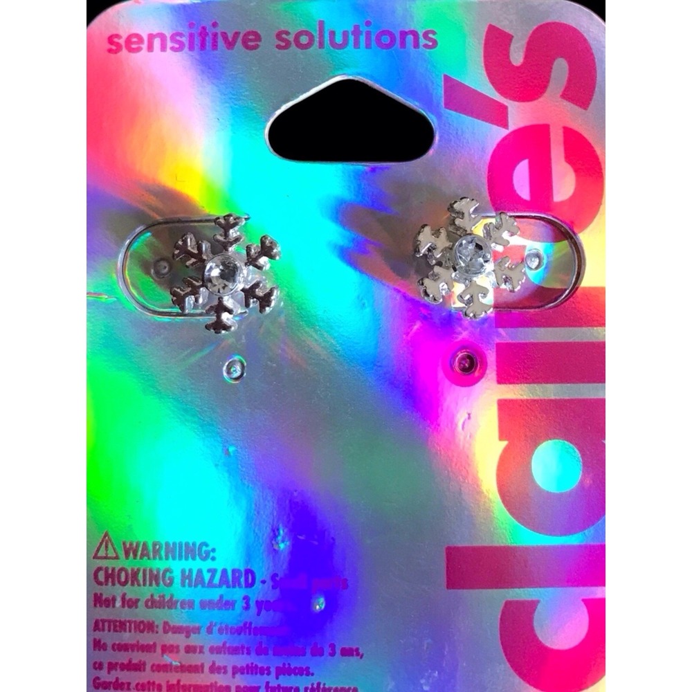 Claire's Christmas Earrings 3 Pair Sensitive Post Stud Snow Candy Cane Tree NWT - Picture 2 of 4